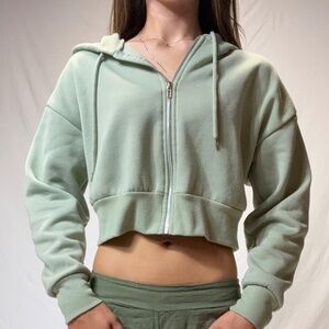 Faded Rose Essentials Cropped Green Zip-up